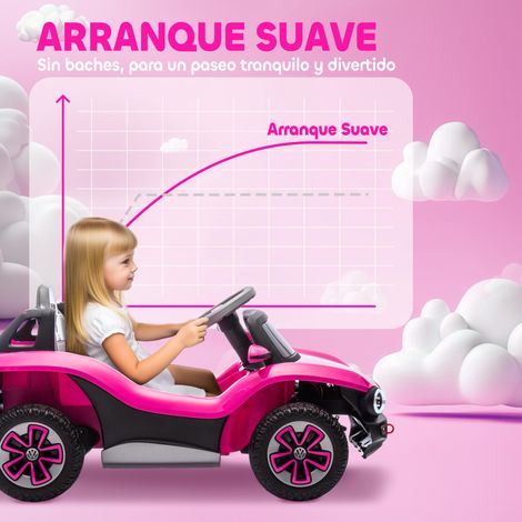 Voiture électrique Volkswagen E-Buggy 12V adaptée aux enfants à partir de 3 ans, avec télécommande, roues 2,4 GHz et système de suspension, rose. (1/5)