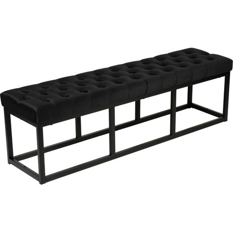 Panca fondo letto imbottita in tessuto velluto nero supporto metallo nero 150 cm BAN10113