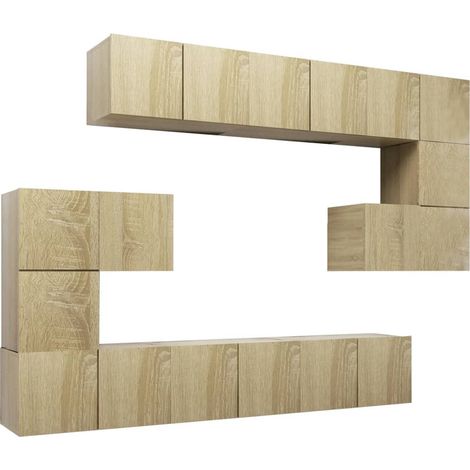 Ensemble de meubles armoire buffet TV télévision salon chambre séjour 10 pièces chêne sonoma bois d'ingénierie brun