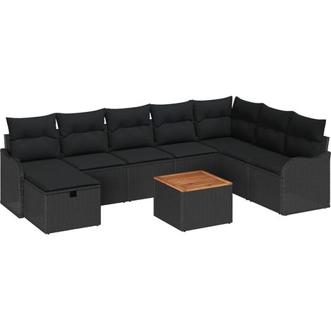 Maison Exclusive - Gartensofa-set mit Kissen 9 pcs Schwarz Poly-R