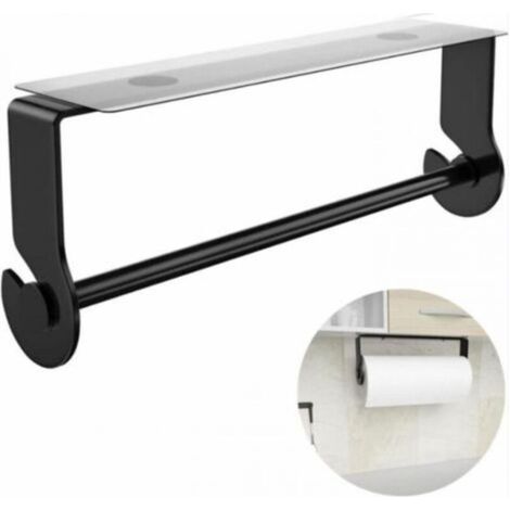 Adhesive paper towel holder under cabinet, black paper towel holder for kitchen, bathroom, no drilling required, stainless steel, rustproof, black
