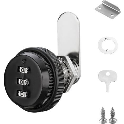 Serrure à came, serrure noire de 25 mm pour armoire, serrure à code, serrure pour tiroirs d'armoires, portes de boîtes aux lettres, armoires de rangement. (1/5)