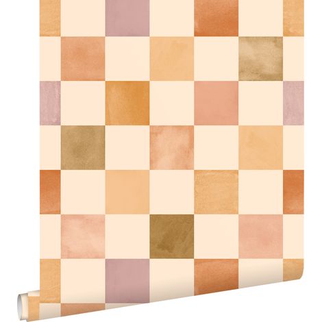 papier peint à damier orange, jaune et violet  - ESTAhome (1/5)