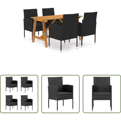 Chaises de jardin - Ensemble à manger de jardin 5 pcs Noir (1/5)