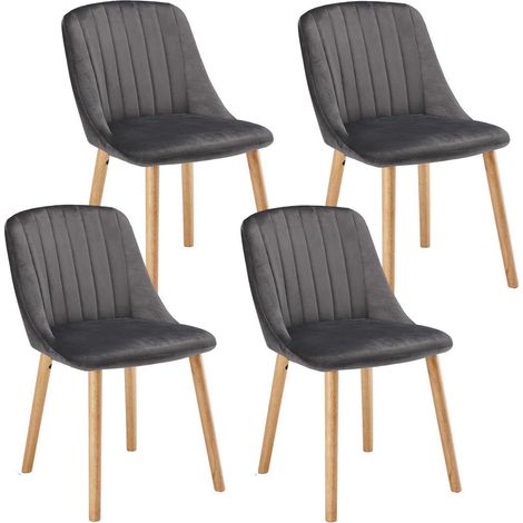 Esszimmerstühle 4er Set Samt Polsterstühle mit Holzbeinen Dunkelgrau (1/5)