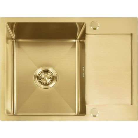 REA – Évier 1 bac en acier inoxydable doré – Dimensions 60x48x19 cm – Design moderne et hygiénique – Siphon inclus pour gain de place