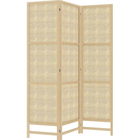 Faltbarer 3-Panel-Raumteiler 135 x 180 cm in Natur-Rattan (1/4)