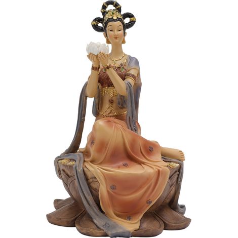 Statue de Femme Ancienne Style Chinois en Résine, Décor Élégant pour Maison Bureau Hôtel avec Lotus (1/5)