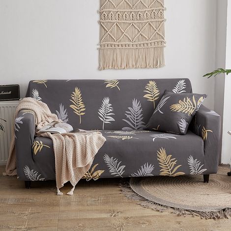 Housse de canapé élastique à motif de feuilles élégantes (pour canapé 2 places) (1/5)