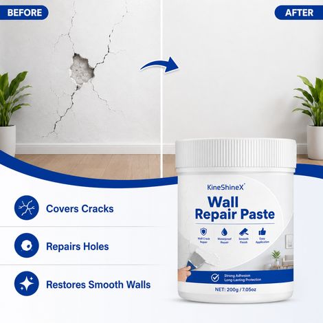 KineShineX Wandreparaturpaste, wasserfest, langlebig und einfach anzuwenden, repariert Risse in Wänden, Nagellöcher und andere Schäden. (1/4)