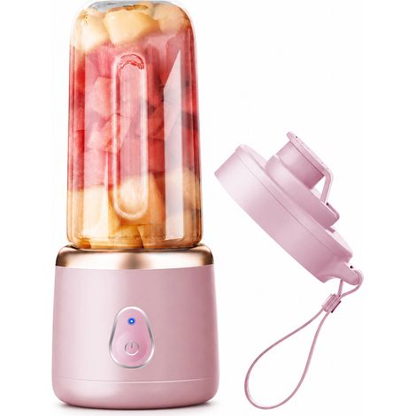 Blender Électrique Portable Rose pour Jus et Smoothies, 10 Lames, Recharge USB-C, Démarrage à Un Bouton (1/5)