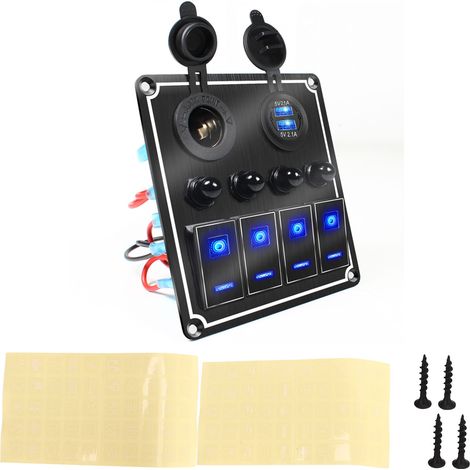 4-fach Wippschalterfeld mit USB-Zigarettenanzünderbuchse, Ein/Aus-Kombination für Wohnwagen, Yacht, Auto, Wohnmobil (1/5)