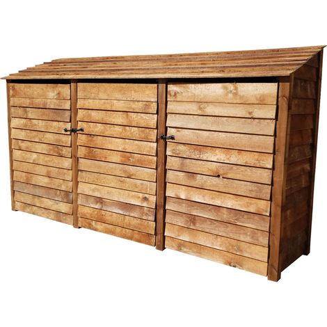 Wooden Log Store, W335xH180cm (Brown finish) With doors