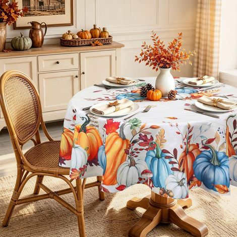 Nappe ronde motif citrouille, Ø 180 cm, lavable, polyester