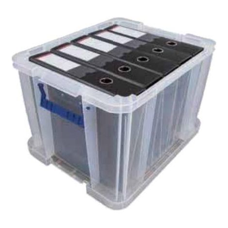 Bankers Box Prostore scatola porta oggetti in plastica con coperchio, 36 litri, impilabile, scatole per armadio super resistenti, dimensioni 30x37x31 cm, contenitori plastica trasparente, 1 unità (1/2)