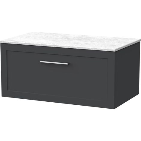Stonnall Traditional Wall Hung 1 Drawer Vanity Unit with White Marble Top, 800mm, Dark Grey