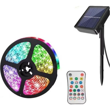 Andowl - Striscia Luminosa A Led Rgb Multicolore Da 5 Mt Con Pannello Solare Telecomando Q-zd933 - (1/5)
