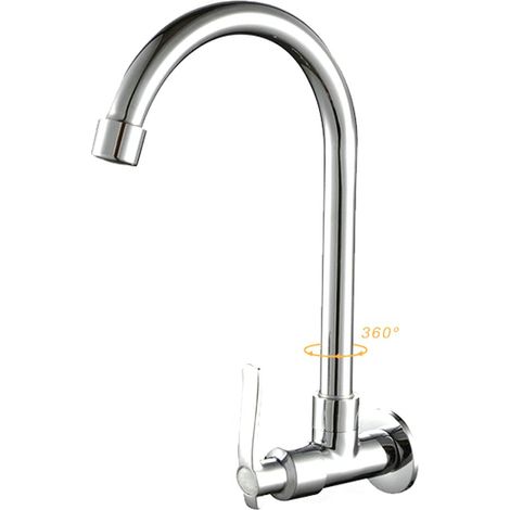 Robinet monobloc chromé avec rotation à 360° pour Mitigeur de cuisine 6 types monté sur le mur Monté sur le mur d'eau froide Robinet de cuisine pivotant universel pour légumes Argenté (1/5)