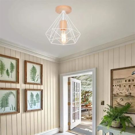 kawoo Plafonnier en Cage Diamant Industrielle,Lampe Plafonnier Vintage Métal Designe Edison pour Salon Chambre (1/4)