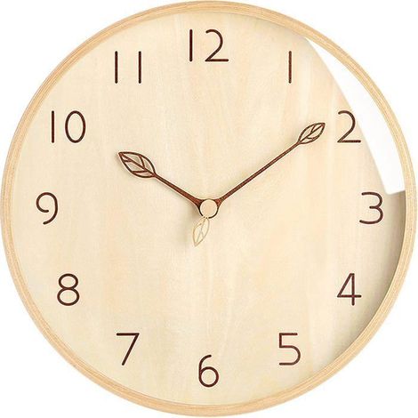 Horloge murale en bois massif de 30 cm (12 pouces) Mouvement silencieux Style moderne pour salon/chambre/cuisine Naturel (1/5)