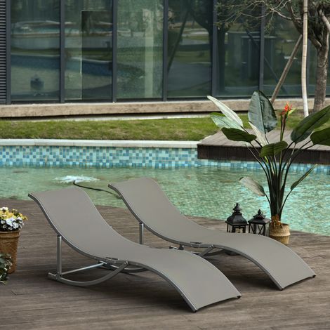 Set 2 Sdraio da Giardino Pieghevoli, Lettino Prendisole in Alluminio e Textilene, 61x165x63cm