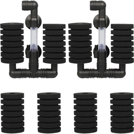 2-piece aquarium filter amplifier set, double aquarium filter with 4 replacement sponges for biological and mechanical filtration