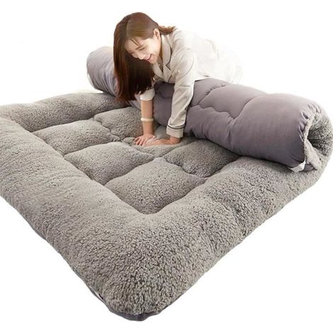Matelas Futon épaissir de Sol,Tatami Japonais Matelas de Couchage Pliable,Lit d'oreiller de Chaise Longue au Sol,180x200 cm,Gris (1/4)
