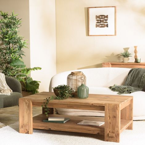 SANDY - Table basse rectangulaire 132x71cm bois Pin recyclé (1/5)