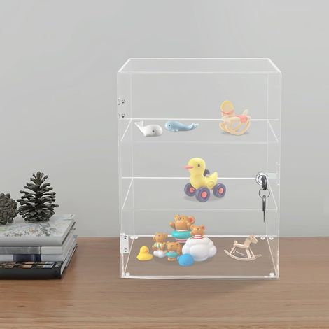 Abschließbare 3-Ebenen Acryl Vitrine, mit Schloss Transparent Ausstellungsständer Für Zuhause Büro Laden Ausstellung Sammlersstücke (1/5)