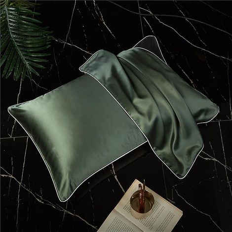 Einfarbiger Kissenbezug aus Maulbeerseide – Einseitiger Kissenbezug aus Seidensatin für sanfte Hautpflege, fusselfrei, milbenabweisend und hypoallergen – 48 x 74 cm (1/3)