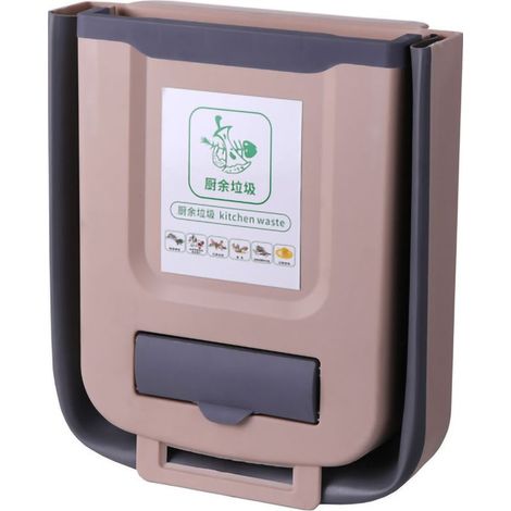 Poubelle pliable suspendue pour cuisine, salon, chambre - Rangement compact déchets ménagers - Marron capacité 8L (1/2)