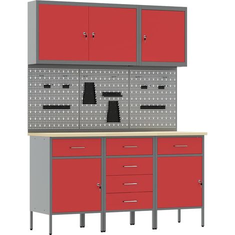 vidaXL Armario de trabajo con cajón con estante 8 uds. Rojo y Gris (1/2)