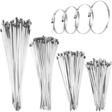200 bridas metálicas de alta resistencia, abrazaderas de acero autoblocantes de 4,6 x 300 mm, bridas de acero inoxidable autoblocantes para agrupar cables, mantenimiento de cercas (1/5)