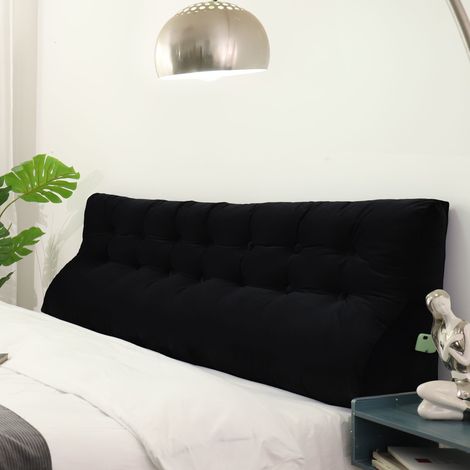 VERCART Cuscino da lettura a cuneo, triangolare, supporto per letto, schienale, poggiatesta, supporto per la schiena, cuscino decorativo, velluto nero, 200 x 25 x 55 cm (1/5)