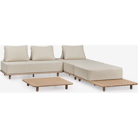 Ensemble de jardin avec canapé modulaire chaise longue 3 pièces avec table d'appoint et table basse 95x95 cm en acacia Portet SKLUM (1/5)
