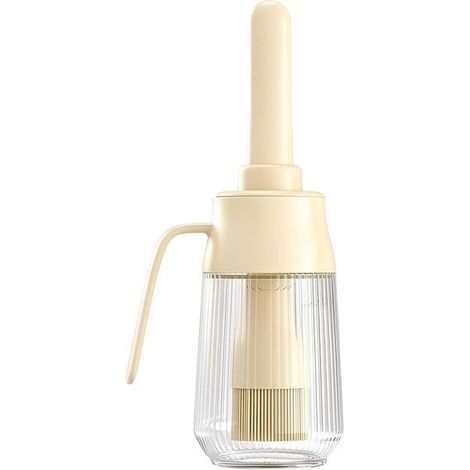 Flacon Brosse à Huile 300ml en Verre avec Pinceau Silicone Intégré Beige (1/5)