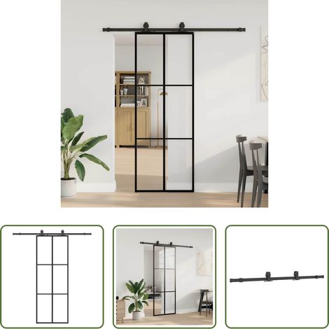 Sécurité - Porte coulissante kit de quincaillerie noir 76x205 cm verre ESG (1/5)