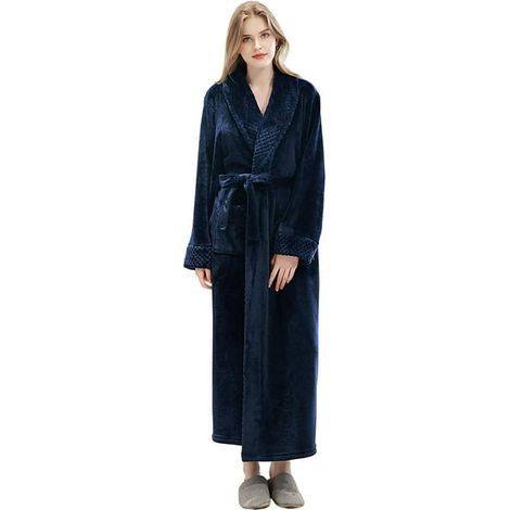 Peignoir de bain long femme, doudoune molletonnée ultra douce, robe de chambre en polaire, nuisette confortable pour dame, pyjama cosy, peignoir maison chaud, taille unique. (1/5)