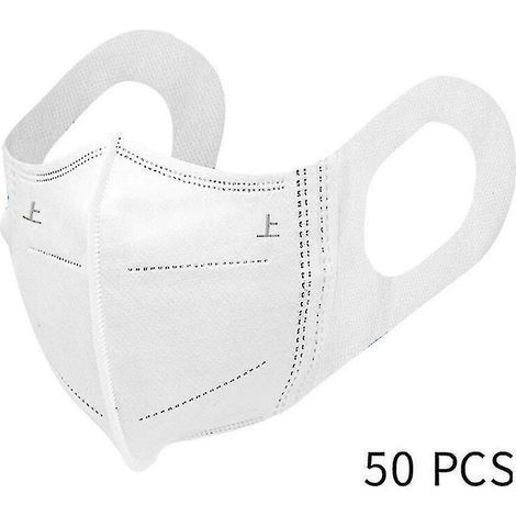 Masque anti-poussière 3D blanc 50 pièces, masque anti-poussière jetable, protection à trois couches, adulte respirant (unisexe)