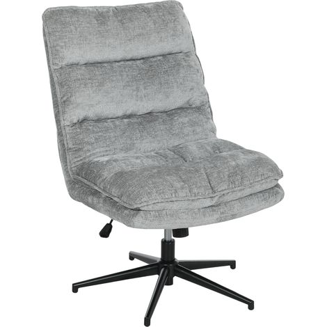 Chaise rembourrée sans accoudoirs, chaise de bureau pivotante avec couverture en tissu doux, hauteur réglable, pieds en acier, gris (1/5)