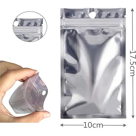 Sacs Refermables Anti-Odeur (4x7 pouces/10x17.5cm)Mylar Sac Pochette Papier d’Aluminium Sac Plat Holographique en Aluminium Stockage Nourriture (1/2)
