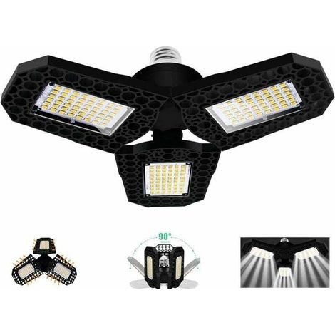 Éclairage de Garage à LED 60W,Ampoule de Plafond Déformable E27 Avec 3 Panneaux Réglables,Blanc Froid,pour Garage Atelier Entrepôt Sous-sol Couloir Stade (1/4)