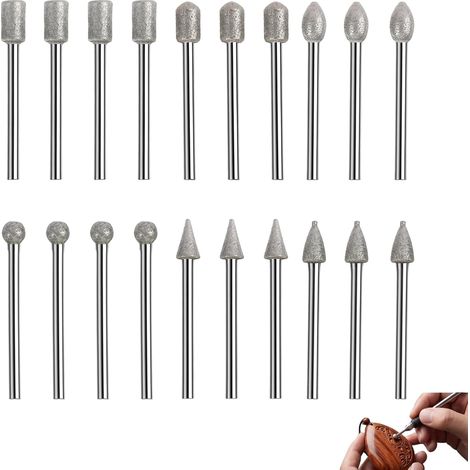 20 Pièces Ensemble De Fraises Diamantées Pour Sculpture,Fraises En Carbure,Accessoires Pour Outils Rotatifs Avec Tige,Gravure,Polissage,Découpe Sur Verre, Pierre,Métal,Bijoux Et Bois (1/5)