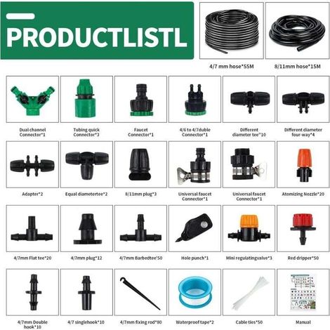 Kit Irrigation Goutte à Goutte 70m, 340 Pièces Système Arrosage Automatique pour Jardin, Pelouse, Serre et Plantes