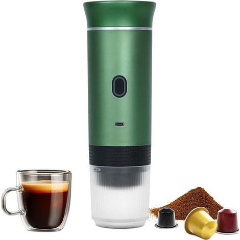Machine à café expresso portable pour les voyages et le camping, rechargeable par USB et alimentée par batterie, verte (1/5)