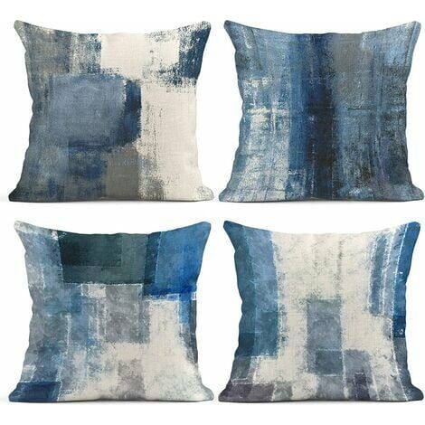DEESSE SHOP - Lot de 4 housses de coussin bleu et gris blanc Art contemporain décoratif gris coussin canapé chambre voiture décor taies d'oreiller maison décorative carré 18 x 18 pouces taies d'oreill (1/4)