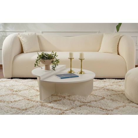 mesa de centro\ da salotto Parete, Tavolo basso da caffè, Portariviste per divano, Ripiano da soggiorno, 90x60 h35 cm, Bianco (1/5)