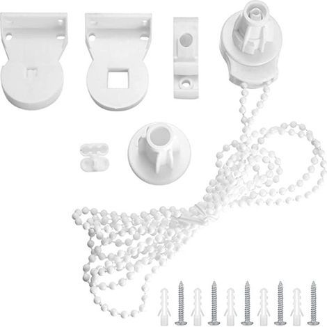 Beinhaltet einen Satz Schrauben und Kappen für eine 3 Meter lange Kugelkette und einen Befestigungshaken für einen 25 mm Jalousien-/Vorhangbedienkopf. (1/5)