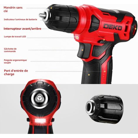 Perceuse Visseuse Sans Fil 42 Accessoires - Perceuse-visseuse 8V Rouge,avec 10MM Porte-Forets,LED Lumière,Câble de Charge Type C,pour le vissage,le perçage des surfaces en bois, bricolage (1/5)