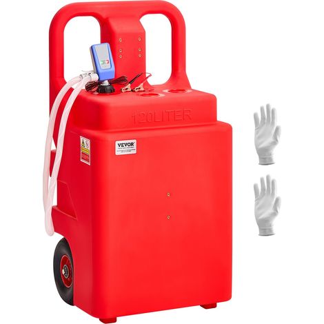 Bidon d'Essence Diesel sur Roues, 121 L, Réservoir de Carburant, avec Pompe Transfert Carburant Électrique 12 V CC 9,5 L/min, Tuyau de Distribution 1,2 m, Buse Capteur Arrêt Automatique, Rouge (1/5)